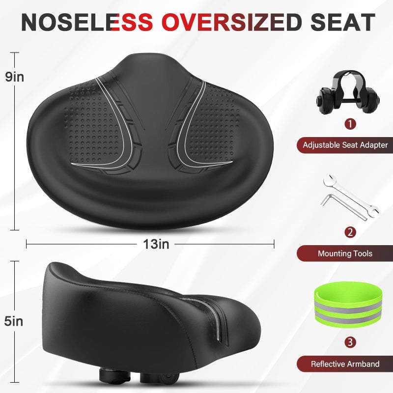 BLUEWIND New Noseless Oversized Bike Seat  Wide Bicycle Saddle Novel Backrest Design for Electric Bike  Fits Most Exercise Bike or Road Stationary Bike Seat Cushion for Men & Women (Black) - Image 3